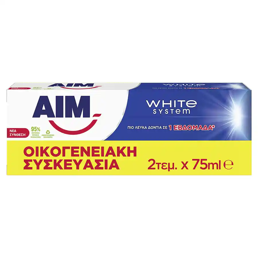aim οδοντόκρεμα white system 2 × 75 ml