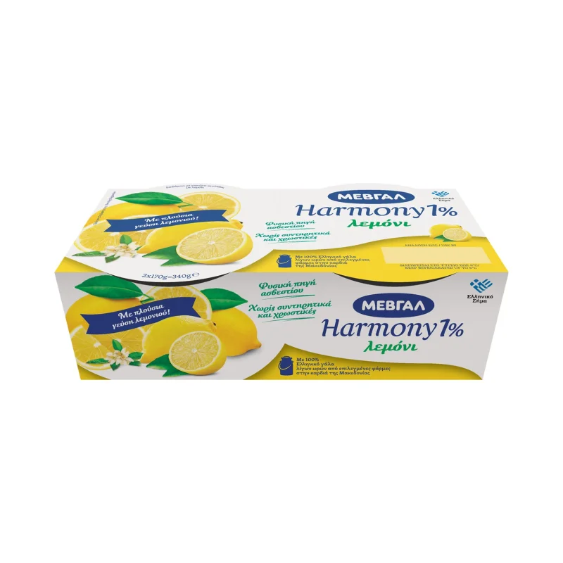 ΜΕΒΓΑΛ Harmony Επιδόρπιο Γιαουρτιού 1% Λεμόνι 2 × 170 g