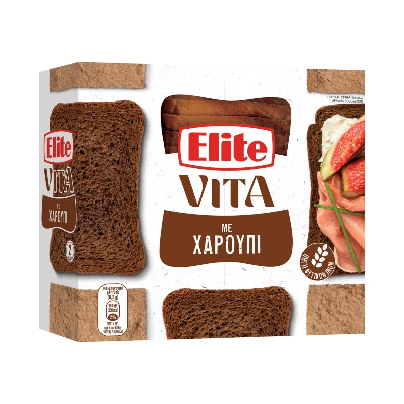 elite vita φρυγανιές με χαρούπι 250 g