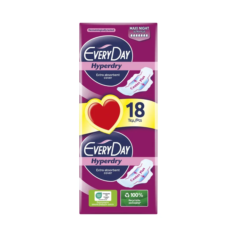 everyday hyperdry σερβιέτες ultra plus maxi night 18 τεμ.
