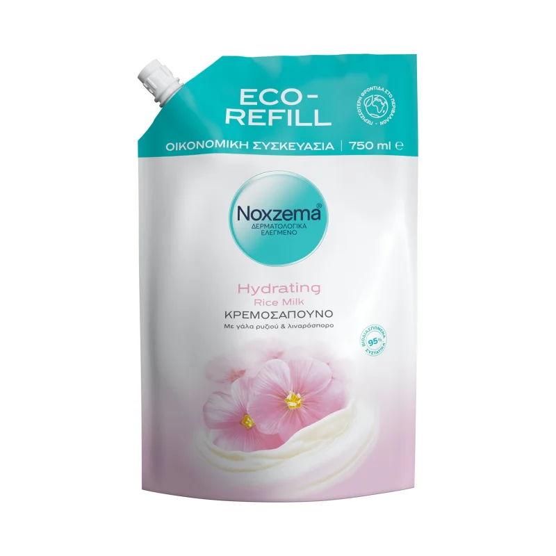 noxzema hydrating υγρό κρεμοσάπουνο rice milk ανταλλακτικό 750 ml