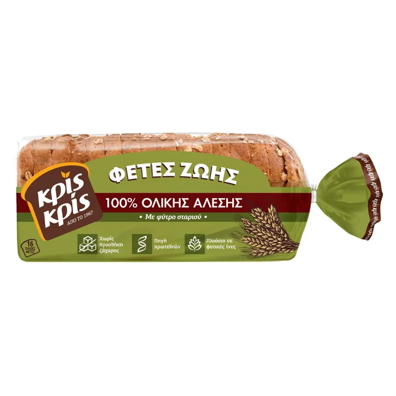 ψωμί τοστ φέτες ζωής ολικής άλεσης 500 g