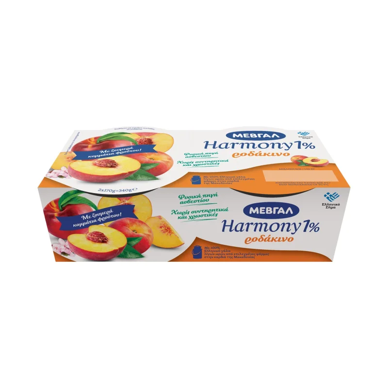 μεβγαλ harmony επιδόρπιο γιαουρτιού 1% ροδάκινο 2 × 170 g