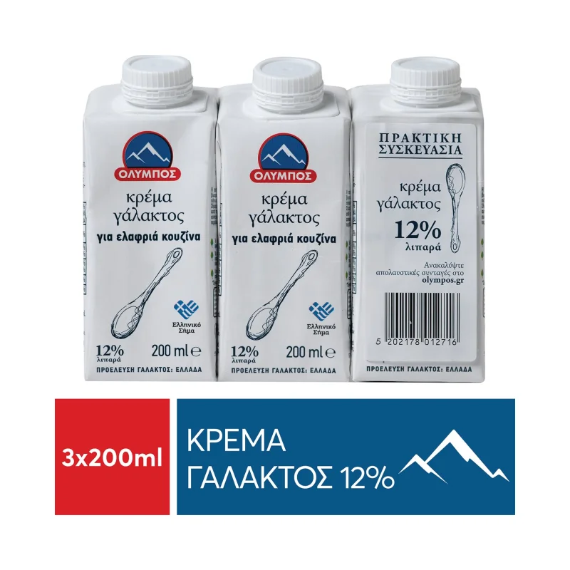 ολυμπος κρέμα γάλακτος 12% 3 × 200 ml