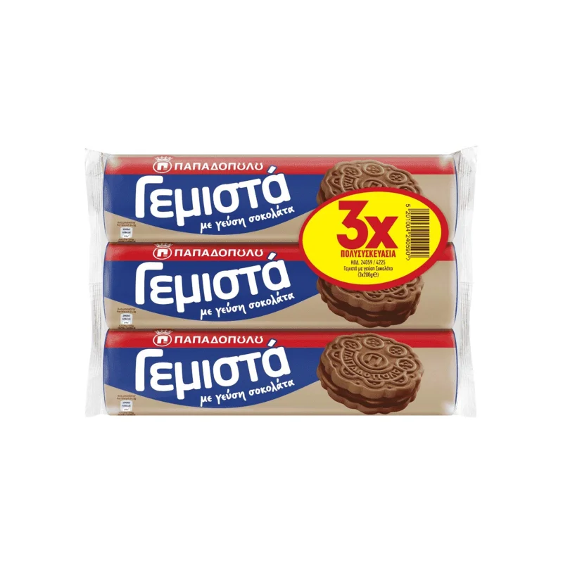 παπαδοπούλου μπισκότα γεμιστά κακάο . 3 × 200 g