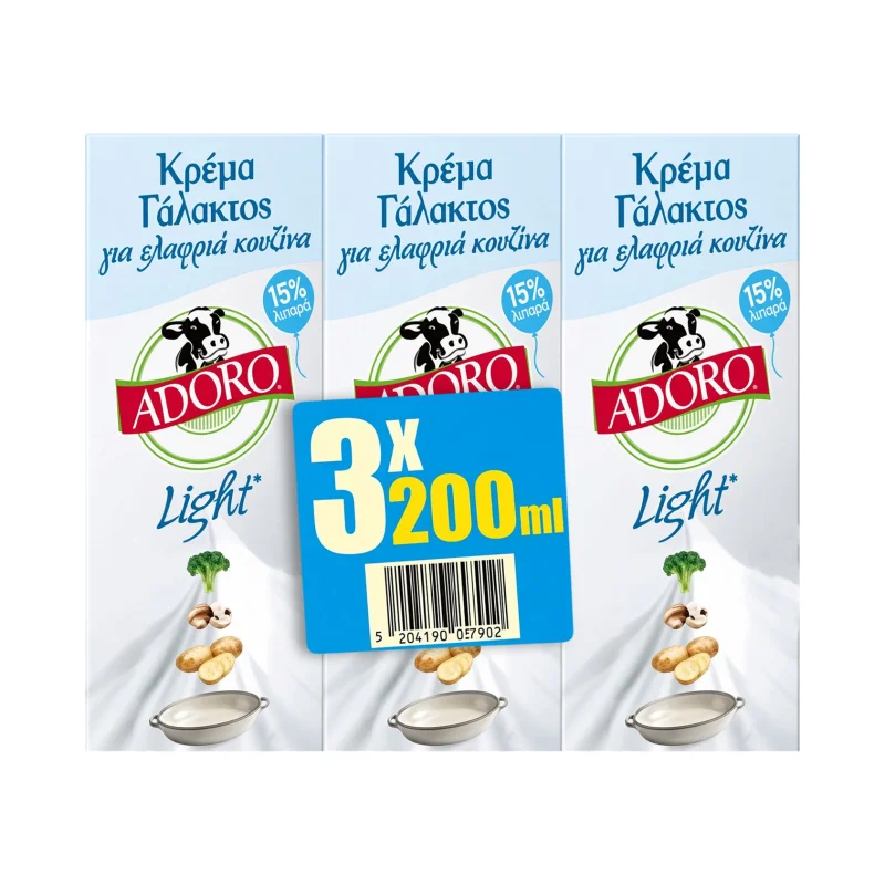 adoro κρέμα γάλακτος light 15% 3 × 200 ml
