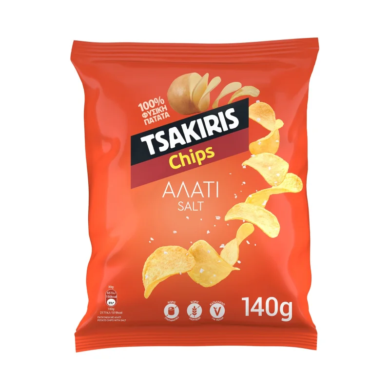 tsakiris πατατάκια με αλάτι vegan χωρίς γλουτένη 140 g