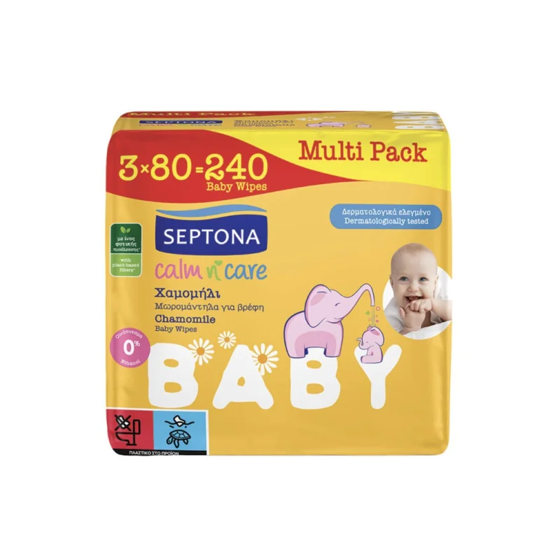 septona μωρομάντηλα calm n'care χαμομήλι 3 × 80 τεμ.