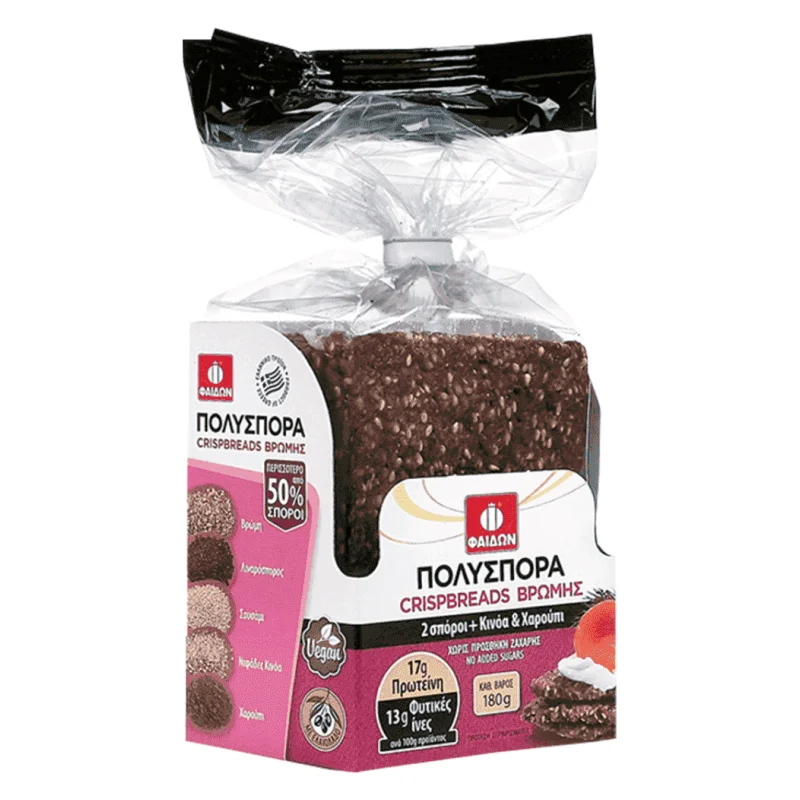 φαίδων crispbread βρώμης με κινόα & χαρούπι 180 g