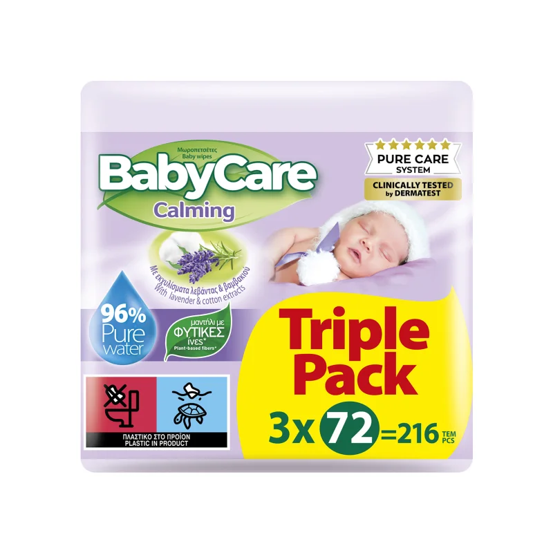 babycare calming μωρομάντηλα 3 × 72 τεμ.