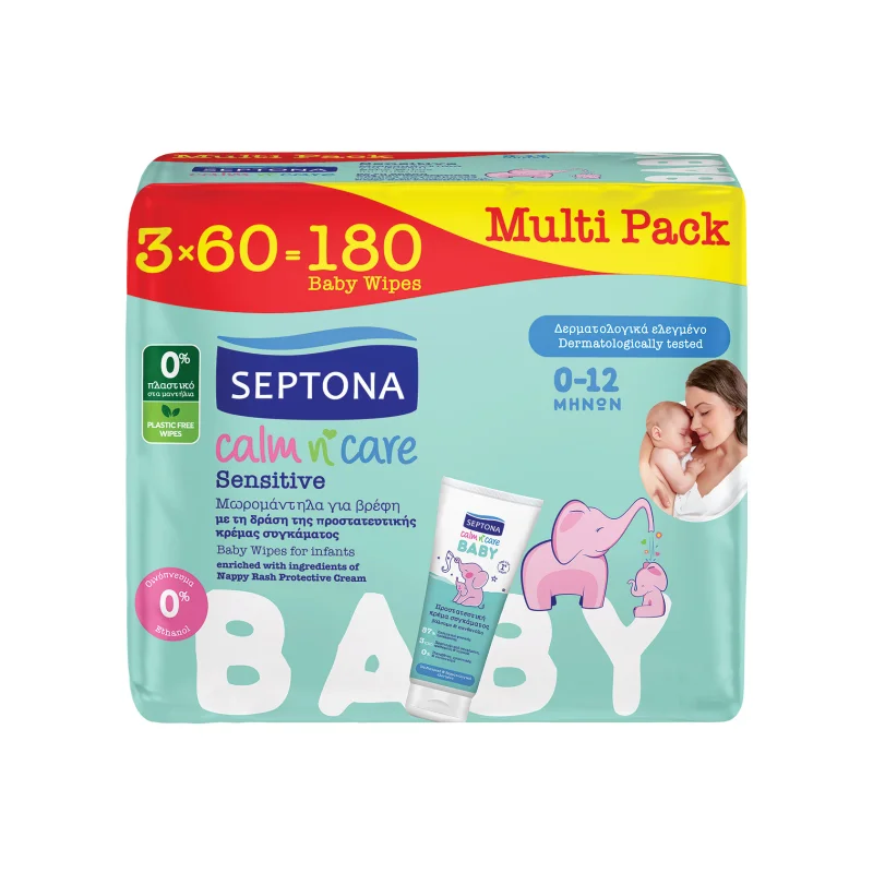 septona calm n' care μωρομάντηλα sensitive 3 × 60 τεμ.