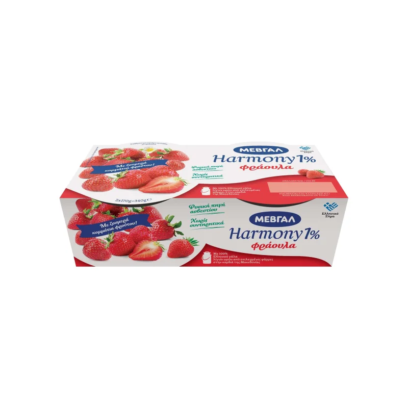 μεβγάλ harmony επιδόρπιο γιαουρτιού 1% φράουλα 2 × 170 g
