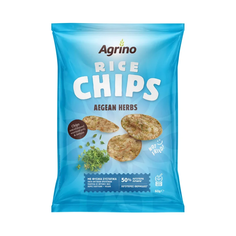 AGRINO Rice Chips Σνακ Aegean Herbs Vegan Χωρίς γλουτένη 60g