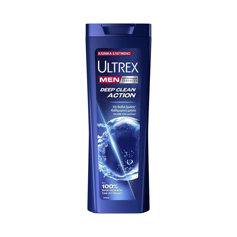 ULTREX Men Σαμπουάν Αντιπιτυριδικό Deep Clean Action για Όλους τους Τύπους Μαλλιών 360ml