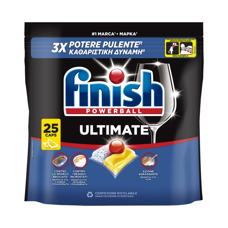 FINISH Powerball Ultimate Απορρυπαντικό Πλυντηρίου Πιάτων Ταμπλέτες Λεμόνι 25τεμ