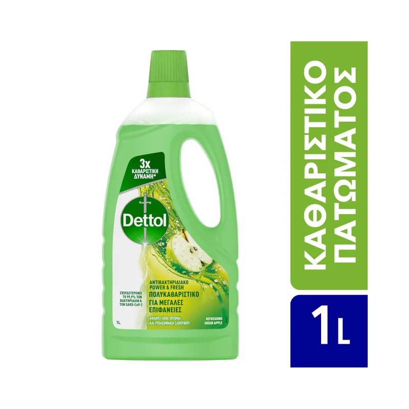 DETTOL Power & Fresh Καθαριστικό Πατώματος Αντιβακτηριαδιακό Πράσινο Μήλο 1lt
