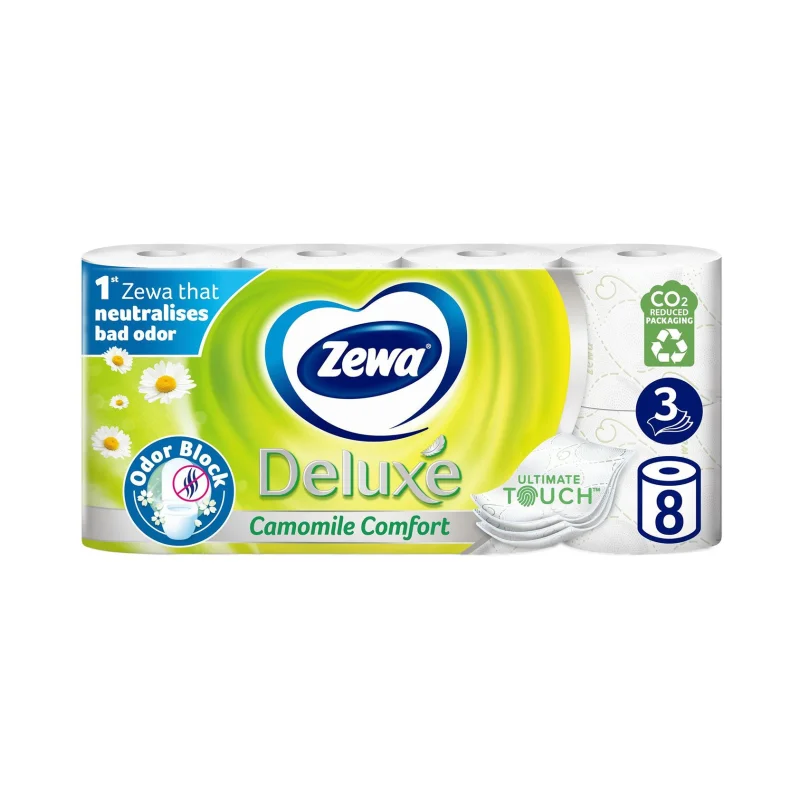 ZEWA Deluxe Χαρτί Υγείας Camomile Comfort 3 Φύλλων 8τεμ 704g