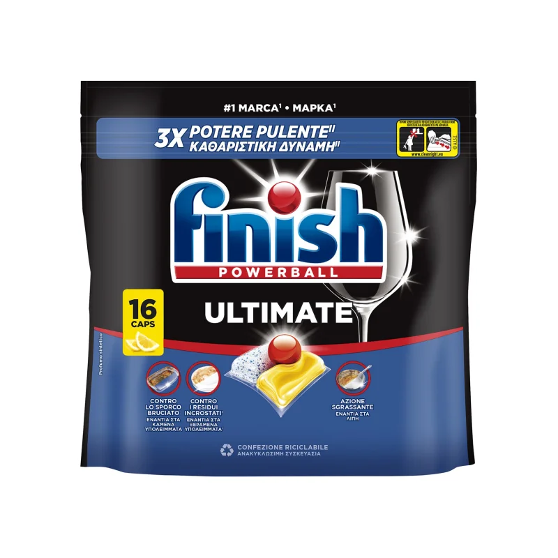 Finish Ultimate plus all in 1 απορρυπαντικό πλυντηρίου πιάτων σε κάψουλες lemon 16μεζ