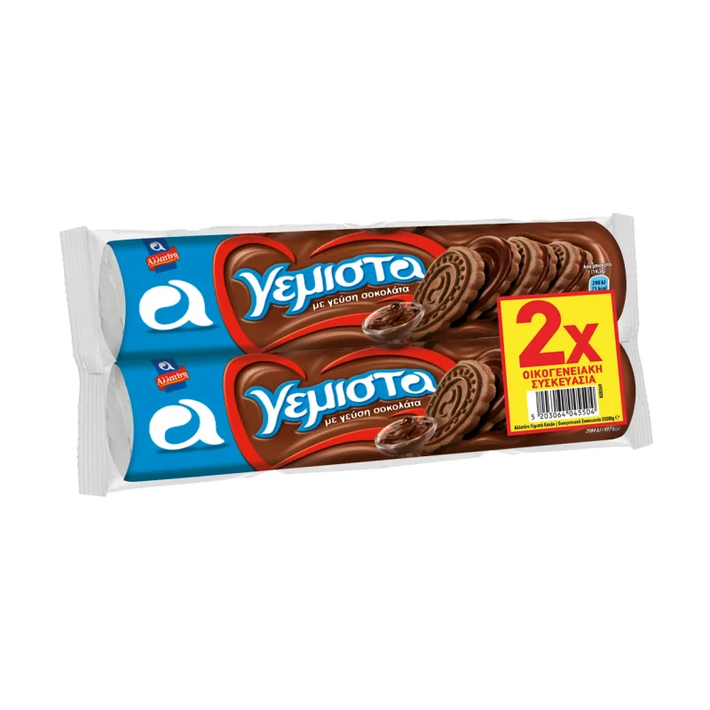 Αλλατίνη Μπισκότα Γεμιστά Κακάο Οικογενειακή Συσκευασία 2x200gr