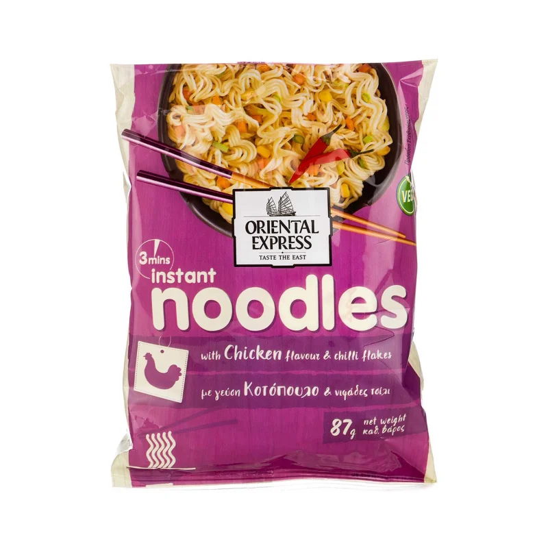 ORIENTAL EXPRESS Instant Noodles με γεύση Κοτόπουλο & Νιφάδες Τσίλι Vegan 87g
