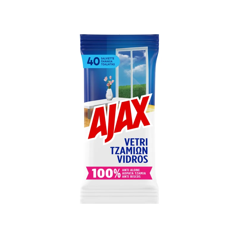 Ajax υγρά πανάκια καθαρισμού τζαμιών 40τεμ