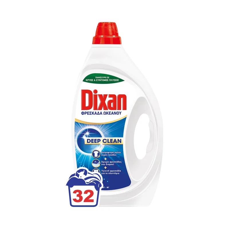 DIXAN Deep Clean Απορρυπαντικό Πλυντηρίου Ρούχων Τζελ Φρεσκάδα Ωκεανού 32 πλύσεις