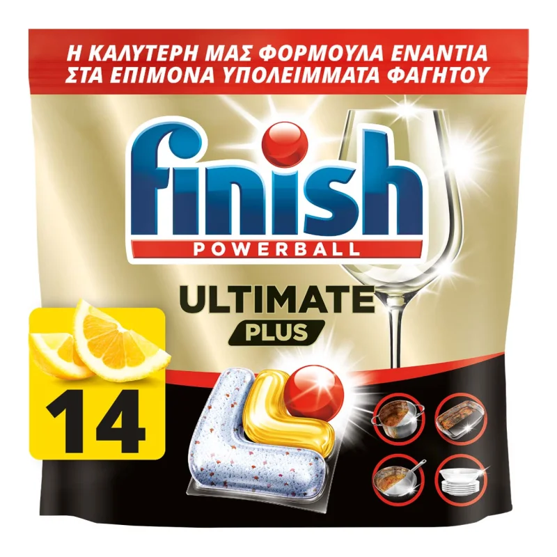 Finish Ultimate Plus All In 1 Κάψουλες Πλυντηρίου Πιάτων Λεμόνι 14 Τεμάχια