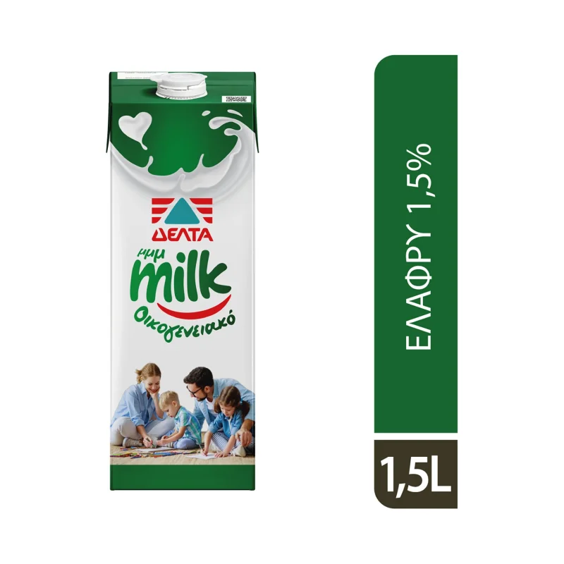 ΔΕΛΤΑ μμμMilk Οικογενειακό Γάλα Υψηλής Παστερίωσης Ελαφρύ 1,5% 1,5lt