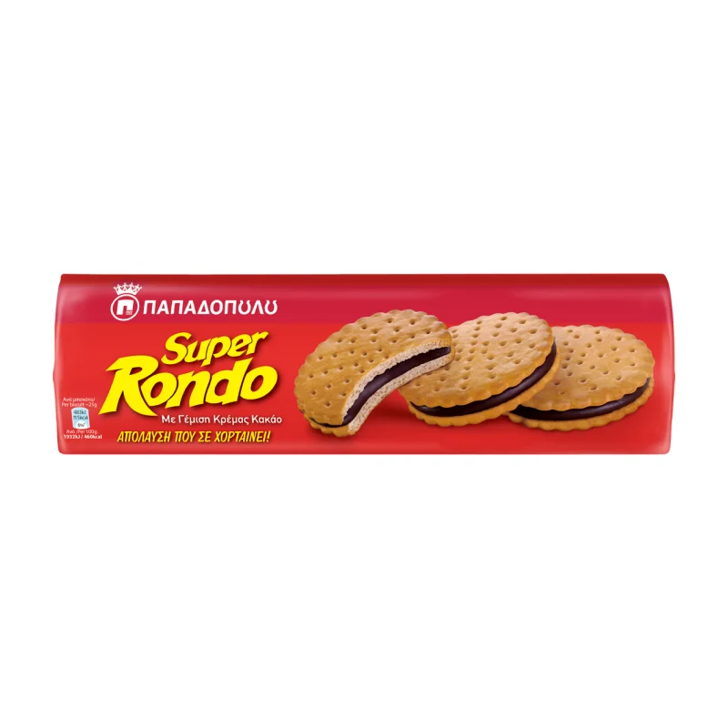 Παπαδοπούλου Super Rondo Μπισκότα Γεμιστά Με Σοκολάτα Vegan 500 gr