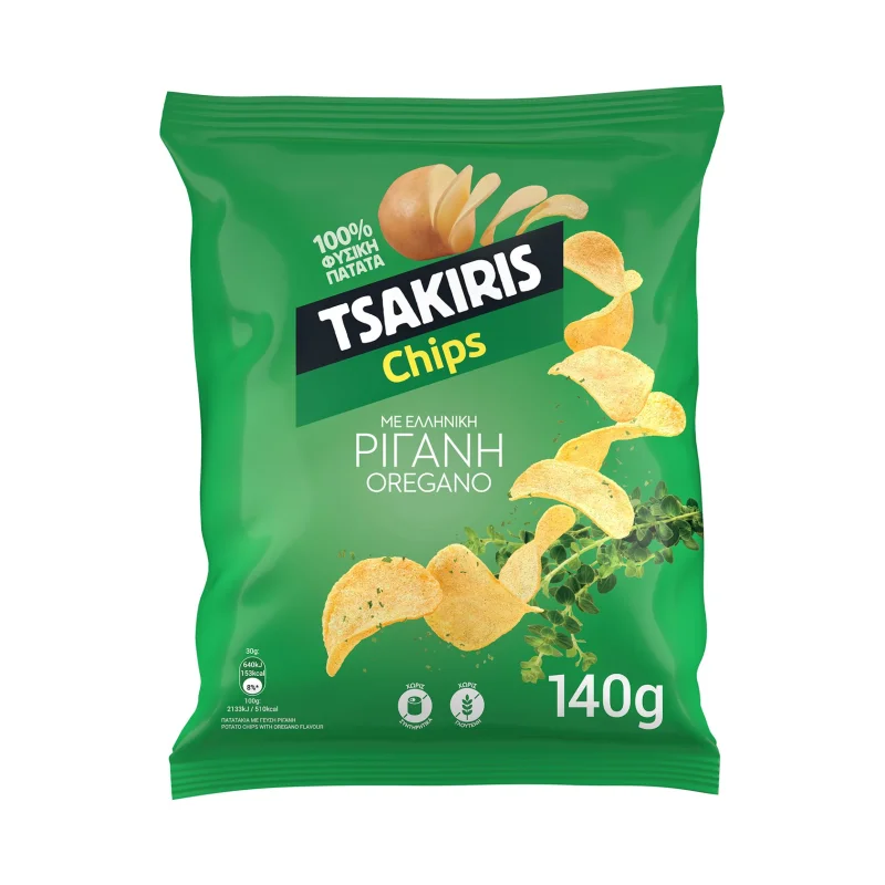 TSAKIRIS Πατατάκια με γεύση Ρίγανη Χωρίς γλουτένη 140g