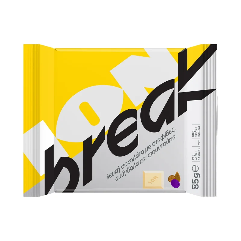 ΙΟΝ Break Σοκολάτα Λευκή με Σταφίδες Αμύγδαλα & Φουντούκια 85g