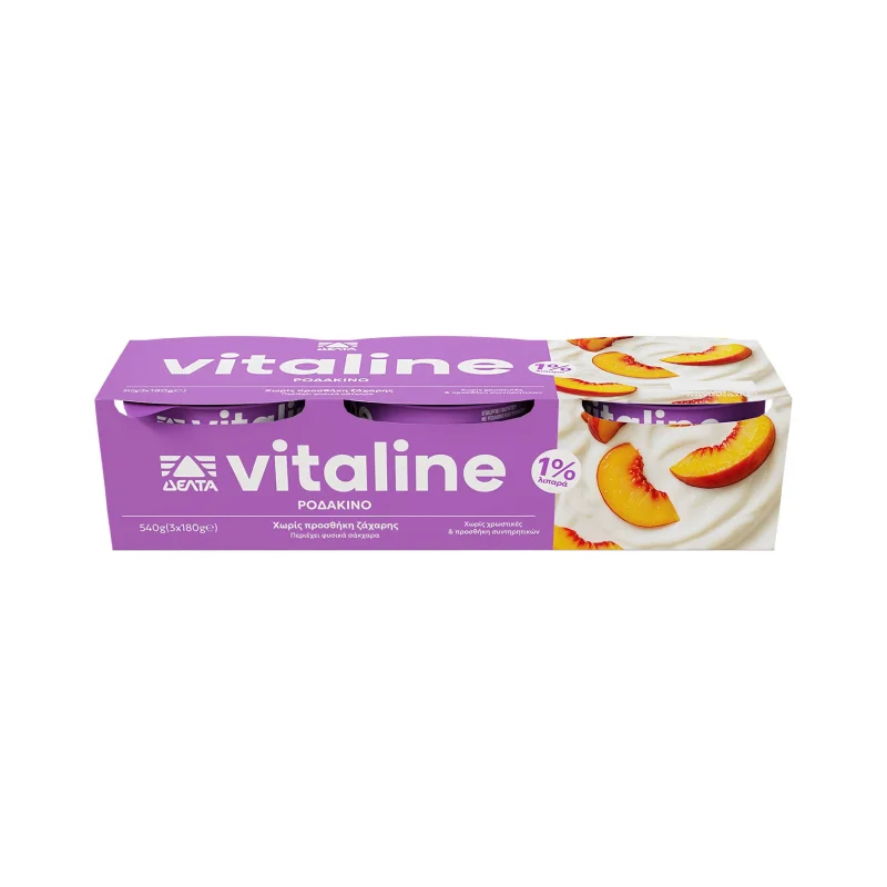 ΔΕΛΤΑ Vitaline Επιδόρπιο Γιαουρτιού Ροδάκινο Χωρίς προσθήκη ζάχαρης 3x180g