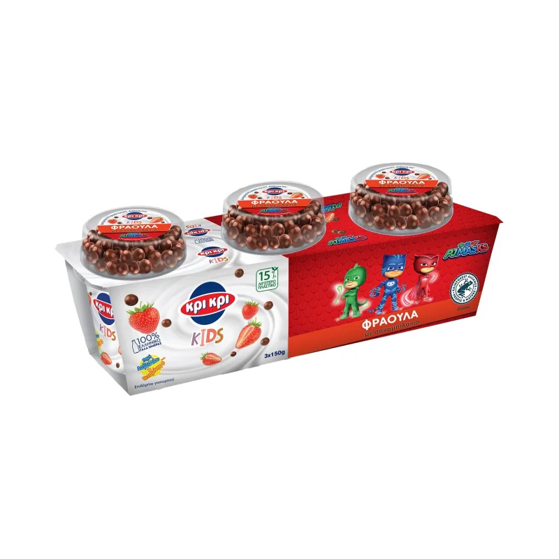 ΚΡΙ ΚΡΙ Kids Pj Masks Επιδόρπιο Γιαουρτιού Φράουλα με Σοκομπιλάκια 3x150g
