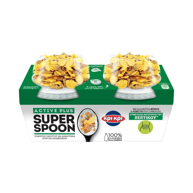 ΚΡΙ ΚΡΙ Superspoon Active Plus Επιδόρπιο Γιαουρτιού με Δημητριακά Σίτου & Καλαμποκιού 2x200g