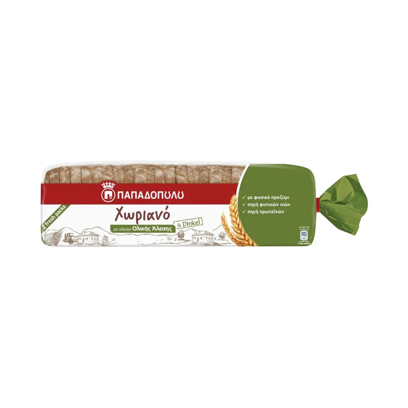 Χωριανό Ψωμί για Τοστ Ολικής Άλεσης & Dinkel Vegan 700gr