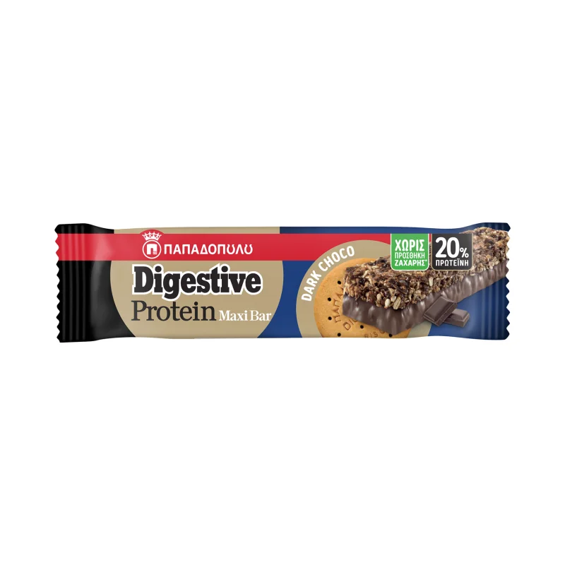 ΠΑΠΑΔΟΠΟΥΛΟΥ Digestive Protein Maxi Bar Δημητριακών με Σκούρα Σοκολάτα Χωρίς προσθήκη ζάχαρης 50g