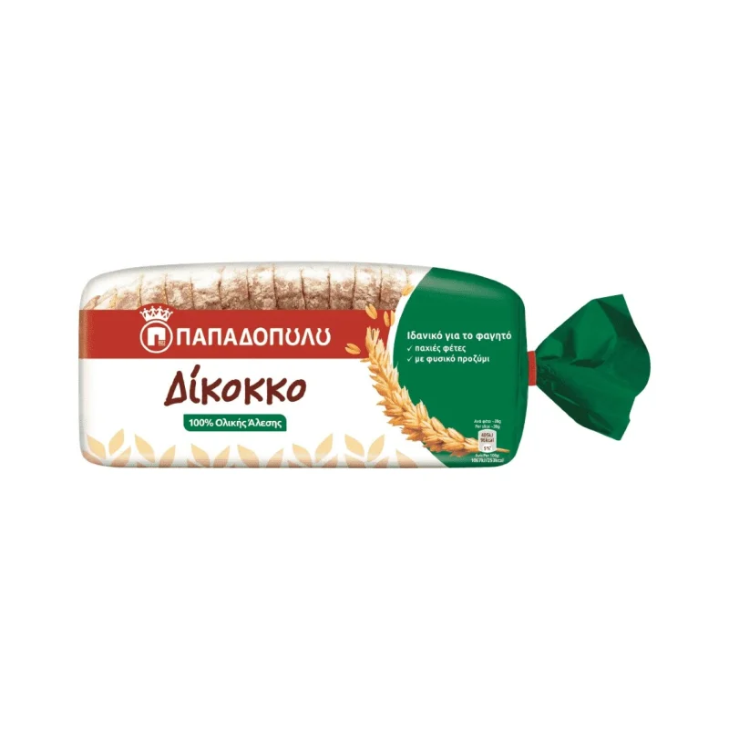 Δίκοκκο Ψωμί για Τοστ Ολικής Άλεσης Vegan 500gr
