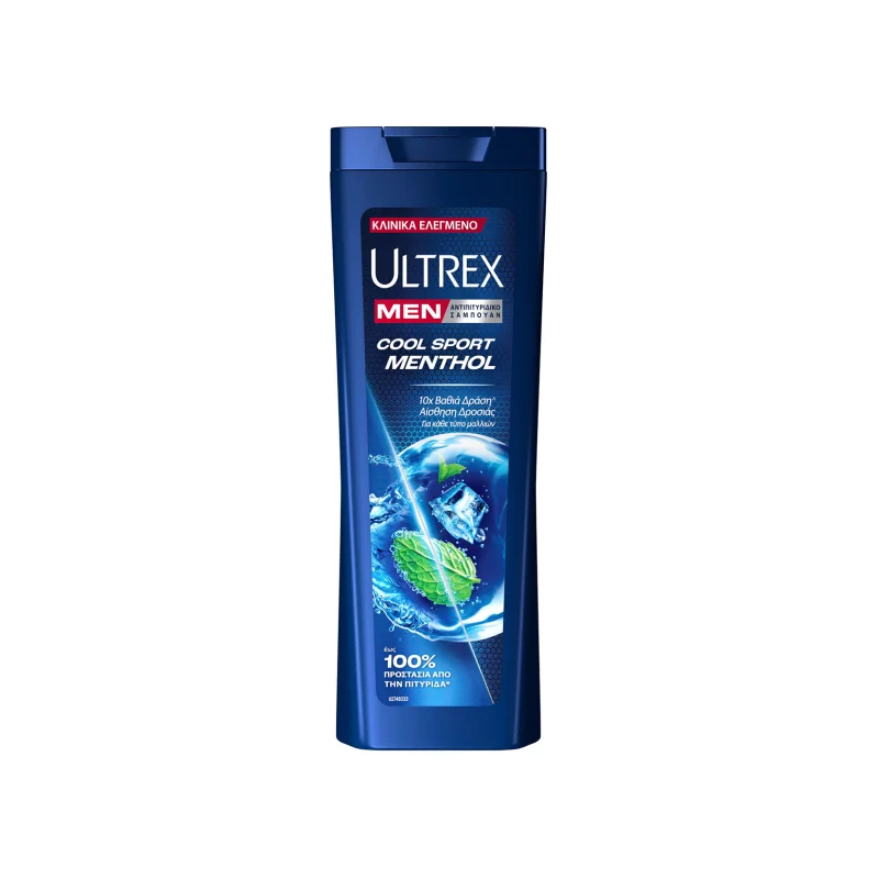 Ultrex Men / cool sport menthol σαμπουάν μαλλιών αντρικό αντιπιτυριδικό με δροσιστική μεντα/για κάθε τύπο μαλλιών αντρικό 360ml