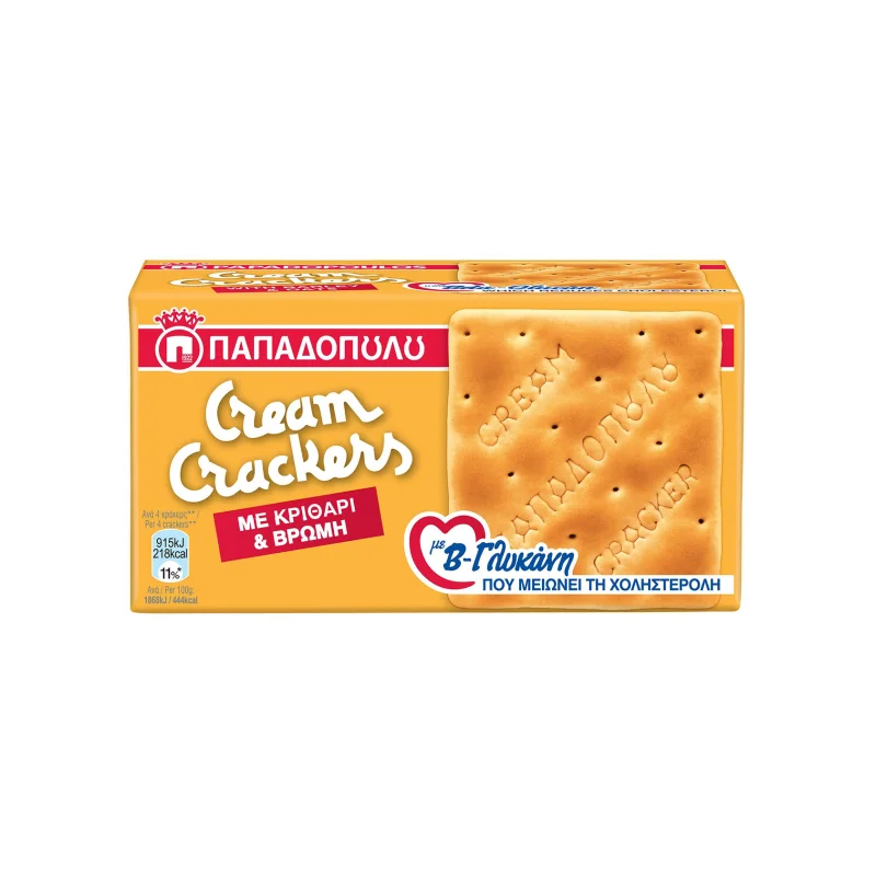 Παπαδοπούλου Cream Crackers κράκερ με κριθάρι & βρώμη/ με β- γλυκάνη 185g