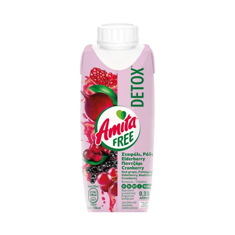 AMITA Φρουτοποτό Free Detox Σταφύλι Ρόδι Πατζάρι Cranberry 330ml
