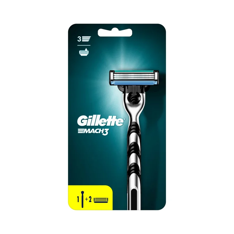GILLETTE Ξυριστική Μηχανή Mach 3 +2 Ανταλλακτικές Κεφαλές