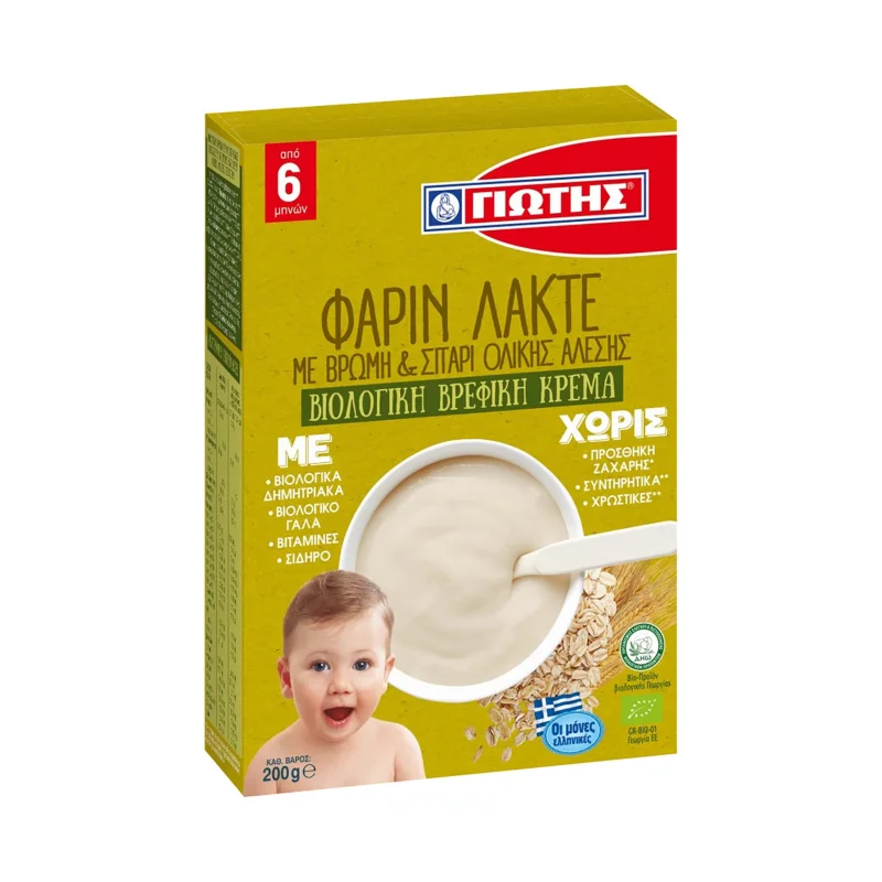 ΓΙΩΤΗΣ Φαρίν Λακτέ με Βρώμη & Σιτάρι Ολικής Άλεσης Βιολογική Χωρίς προσθήκη ζάχαρης 200g