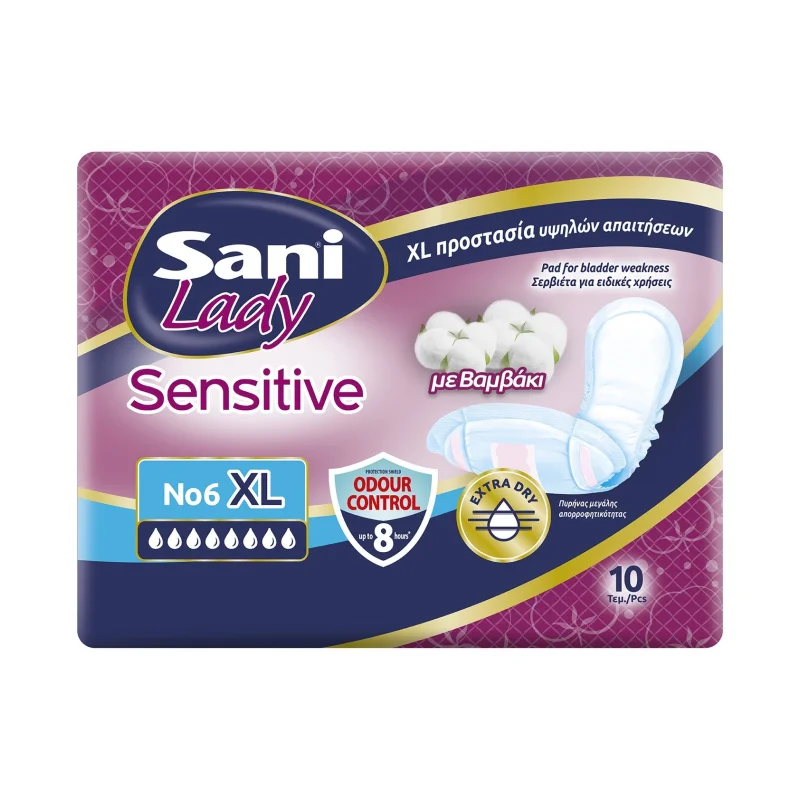 SANI Sensitive Lady Discreet Σερβιέτες Ακράτειας με Βαμβάκι Νο6 Extra Large 10τεμ
