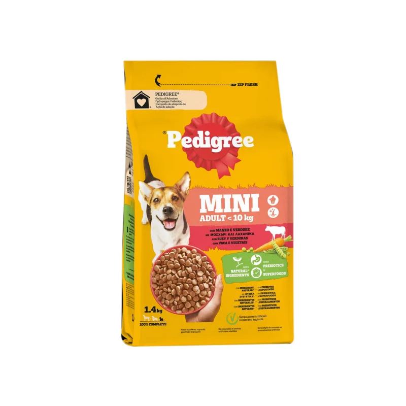 Pedigree ξηρά τροφή σκύλου με μοσχάρι & λαχανικά mini adult 1.4kg