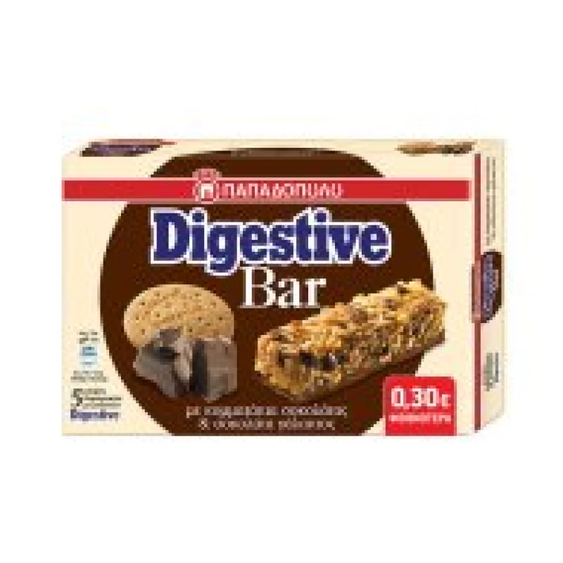 Digestive Bar Μπάρες Δημητριακών με Κομματάκια Σοκολάτας Γάλακτος 5x28gr  -0,30€