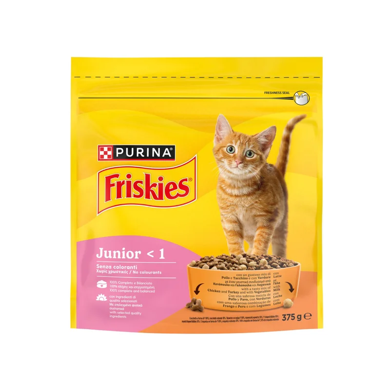 Friskies Junior ξηρά τροφή γάτας με κοτόπουλο & γάλα 375g