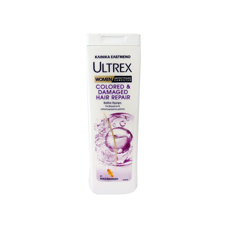 Ultrex σαμπουάν μαλλιών αντιπιτυριδικό για βαμμένα & ταλαιπωρημένα μαλλιά 360ml