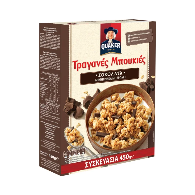 QUAKER Τραγανές Μπουκιές Δημητριακών με Βρώμη & Σοκολάτα 450g