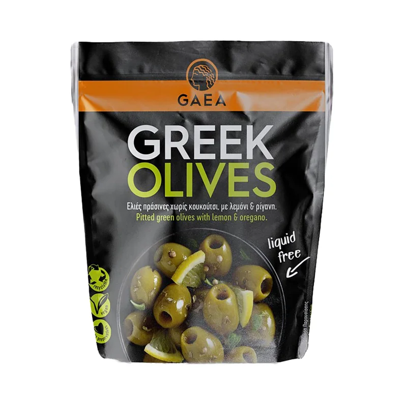Ελιές Πράσινες GAEA χωρίς Κουκούτσι με Λεμόνι & Ρίγανη Vegan 150g