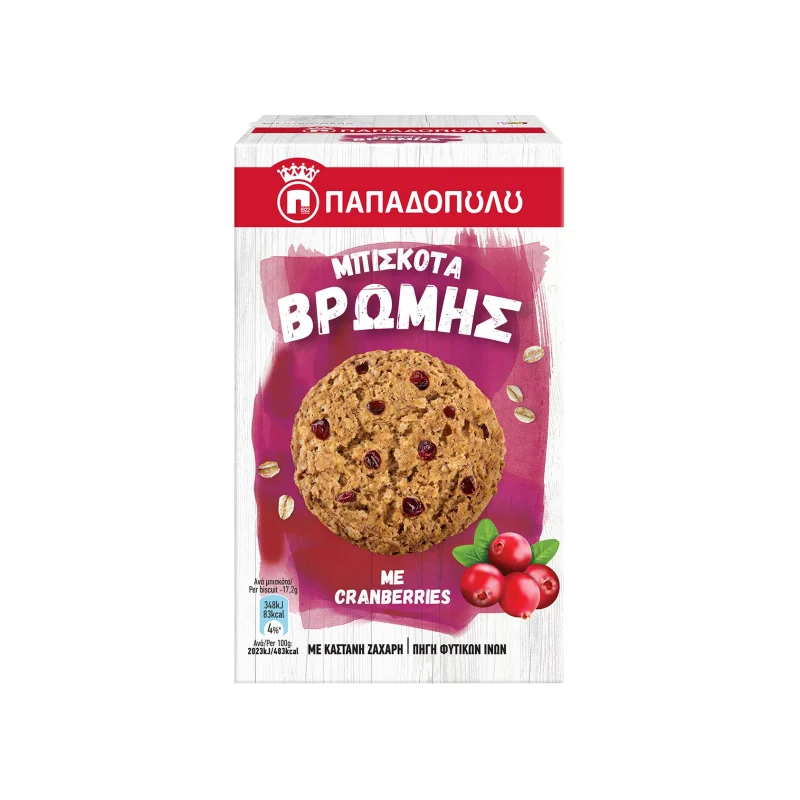 Παπαδοπούλου μπισκότα βρώμης με cranberries & καστανή ζάχαρη 155g